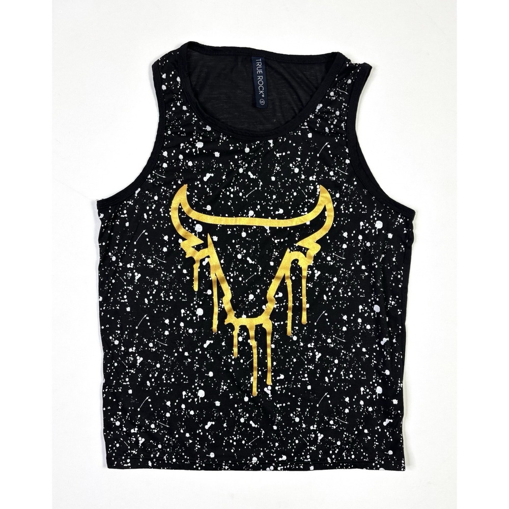 True Rock Tank Top Men's Small Splatter Gold Bull Sleeveless